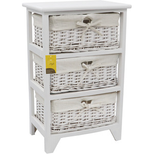JVL Wimborne 3 Drawer Willow Storage Unit - White by JVL