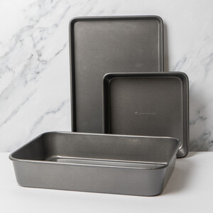 MasterClass Set 39x28x7cm Roaster, 39x27x2cm Tray 23x23x4cm Square Pan - Grey by MasterClass