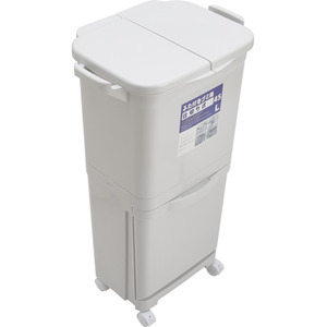 Waste Bin Dual Compartment With Wheels - White / 45l by Livingandhome