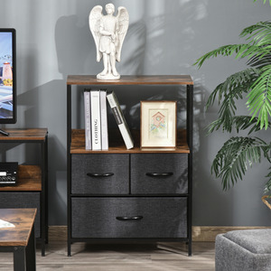 HOMCOM 3 Drawer Storage Chest Unit Home with Shelves Home Living Room Bedroom - Black by HOMCOM