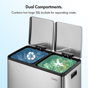 2 Compartment Stainless Steel Recycling Pedal Bin - Silver by VonHaus