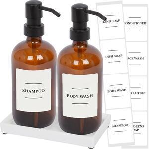 2pc Glass Soap Dispenser Set with Ceramic Tray Labels - 500ml - White - Orange by Harbour Housewares