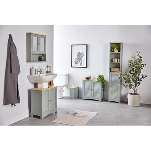 Shrewsbury Tall Bathroom Cabinet with Shutter Style Door - Grey by VonHaus