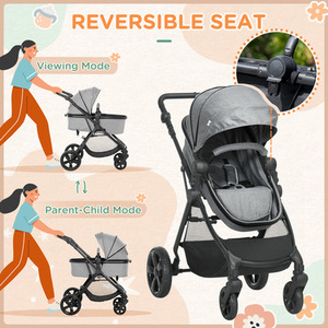 HOMCOM 2 in 1 Pushchair with Reversible Seat Baby Stroller - Grey by HOMCOM