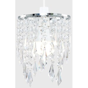 Pair of Silver Ceiling Pendant Shade With Clear Acrylic Crystal Effect Droplets - Silver by ValueLights