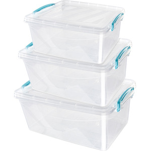 Set of 3 Plastic Clip Lidded Food Storage Boxes - Clear by JVL