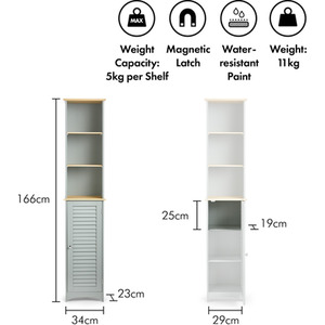 Shrewsbury Tall Bathroom Cabinet with Shutter Style Door - Grey by VonHaus