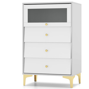 4-Drawer Dresser Storage Cabinet - Grey by Costway