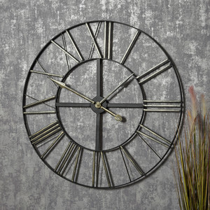 Black Iron Clock with Bronze Numerals - Black