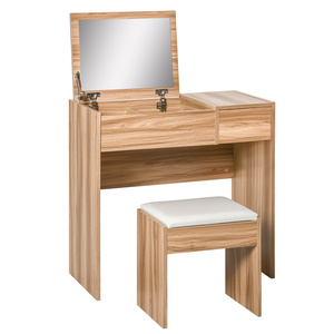 HOMCOM Dressing Table Set With Mirror - Wood Grain by HOMCOM