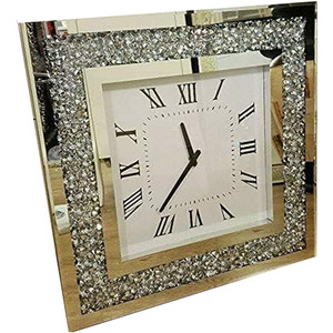 Mirrored Glass Square Wall Clock Black Hands - Silver by DEENZ
