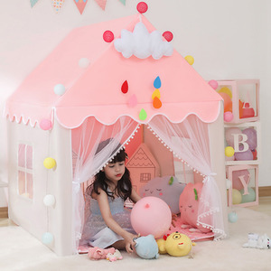Children's Indoor Princess House Castle Play Tent With Colourful Light - Pink & White