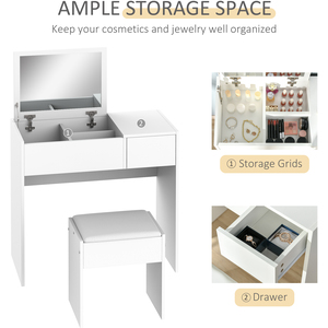 HOMCOM Dressing Table Set With Mirror - White by HOMCOM