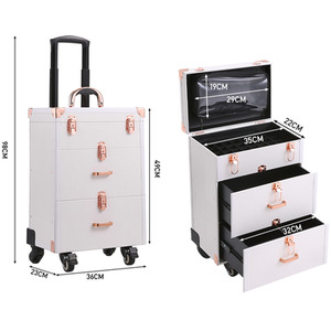 Professional PU Leather 3in1 Makeup Case with Wheels - Rose Gold + White by Livingandhome