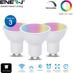 Smart WiFi GU10, 5W, RGBCCT Changing Dimmable via APP (3pc pack) - Neutral by EnerJ Smart
