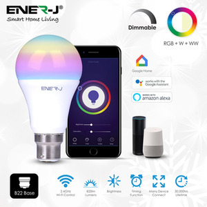 Smart Wi-Fi GLS LED Lamp B22, 9W, RGBWWW, Dimmable - Neutral by EnerJ Smart
