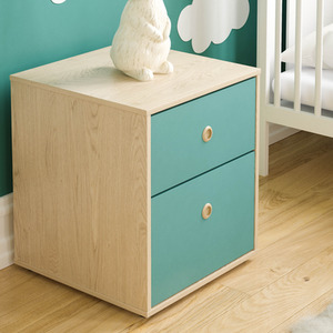 Neptune 3 Piece Bedroom Set - 2 Drawer Bedside Cabinet, 5 Drawer Chest, Wardrobe - Blue and Oak / MDF by Vida Designs