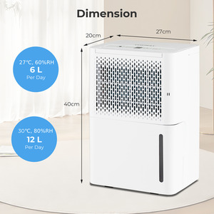 12L Per Day Dehumidifier with Drain Hose - White by Costway