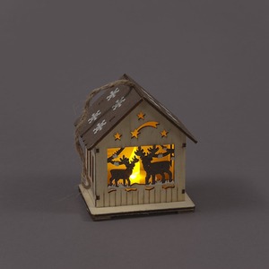 Wooden Hanging House with Deer - Light Brown/Neutral by SnowTime