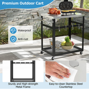 2-Tier Outdoor Grill Cart Kitchen Trolley - Black by Costway