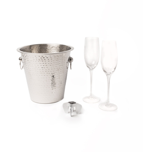 4pc Drinkware Set 2x Ribbed Champagne Flutes, Bottle Opener and Champagne Bucket - Clear by BarCraft
