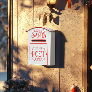 HOMCOM Christmas Post Box Wall Mounted Letters to Santa Mailbox - White by HOMCOM