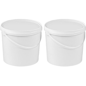 2 x Lightweight 10 Litre Home DIY Plastic Buckets With Lids and Handle - White by STORM TRADING GROUP