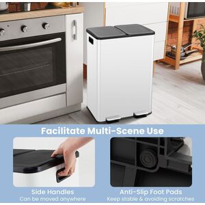 Recycle Pedal Kitchen Bin - White by Costway