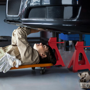 HOMCOM Axle Stands Set with Adjustable Height - Red / 27 x 24 x 38.5-60 cm by HOMCOM