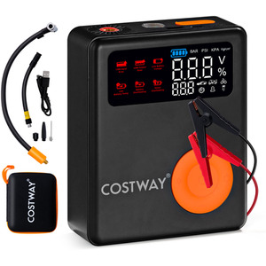 Jump Starter with Air Compressor - Black by Costway