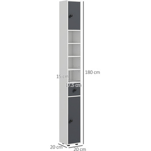 kleankin 180cm Tall Slim Bathroom Cabinet - Grey by kleankin