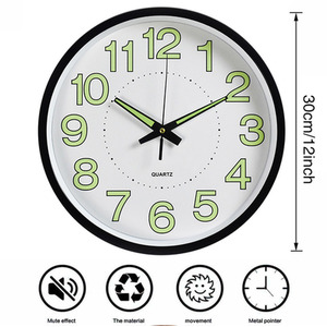 Round Luminous Pastic Wall Clock - White & Black by Livingandhome