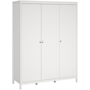 Madrid 3 Piece Bedroom Set - White / 1 x 2-drawer bedside table, 1 x 5-drawer chest of drawers and 1 x 3-door wardrobe
