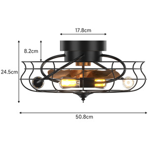 Wood Grain Ceiling Fan Light with Cage Shade - Black by Livingandhome