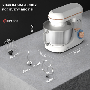 HOMCOM Stand Mixer 4.5L Food Mixer for Baking 6 Speeds and Pulse Setting - White by HOMCOM
