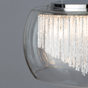 Glass Bowl Shade Ceiling Pendant with Aluminium Rods - Chrome by Litecraft
