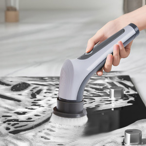 Retractable Electric Cleaning Brush with 6 Replaceable Heads - White by komore