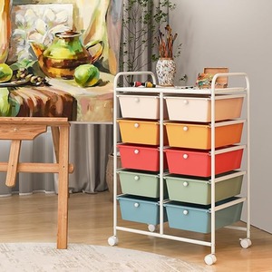 10-Drawer Storage Cart Rolling Cart - Macaron by Costway