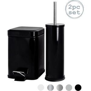 Mismatched Stainless Steel Toilet Brush and Bin Set - Black by Harbour Housewares