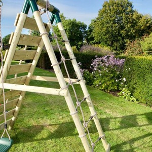 Wooden Double Swing Set with Trapeze Bar and Climbing Wall - Savannah by Rebo