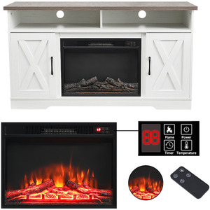 Recessed Electric Fireplace with TV Cabinet and Adjustable Flame - White by Livingandhome