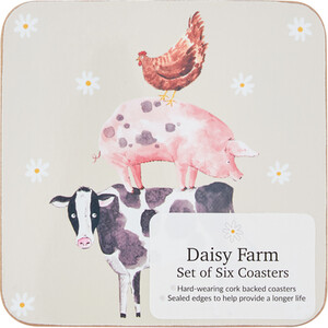 Set of 6 Daisy Farm Coasters - Cream