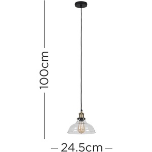 Industrial Black And Gold Clear Glass Pendant Ceiling Light - Black by ValueLights