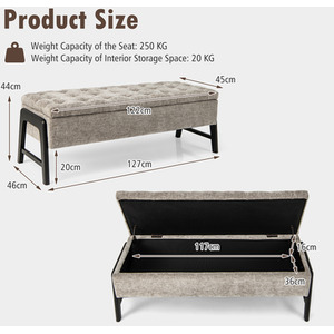 Modern Chenille Storage Bench - Grey by Costway