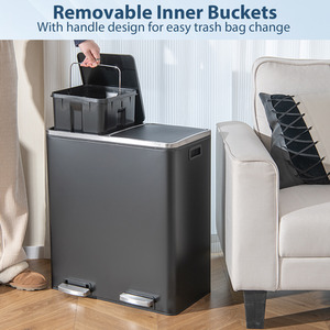 60L Double Rubbish Bin - Black by Costway