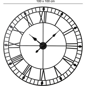 Skeleton Large Wall Clock with Roman Numerals - Black by Home Garden Direct