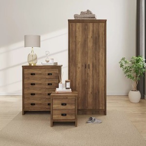 Oak 3 Piece Set 2 Door Wardrobe 4 Drawer Cabinet Bedside Table - Brown by Wyld and Coco