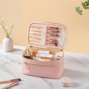 Large PU Leather Travel Makeup Bag - Pink by komore