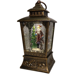 Antique Lantern Glitter Water Spinner with Santa - Bronze by Samuel Alexander