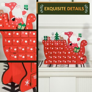 HOMCOM Christmas Advent Calendar with 24 Countdown Drawers - Red by HOMCOM